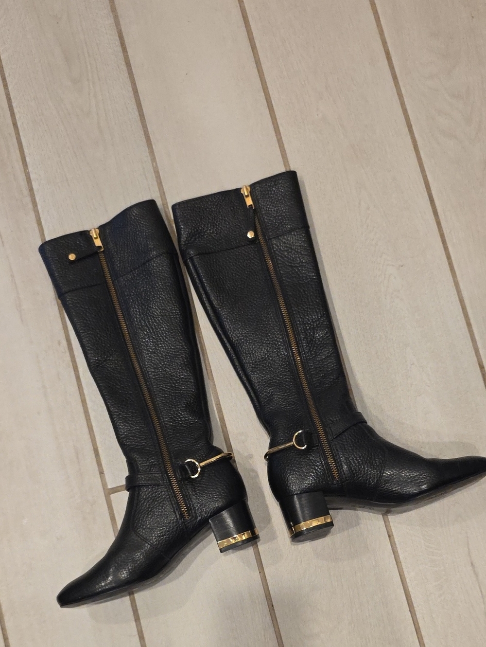 Tory Burch black tumbled leather block-heel riding boots - Picture 3 of 6
